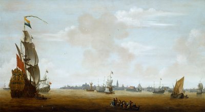 „Amszterdam kilátása a tengerről”, 17. század alkotó: Peter van den Velde