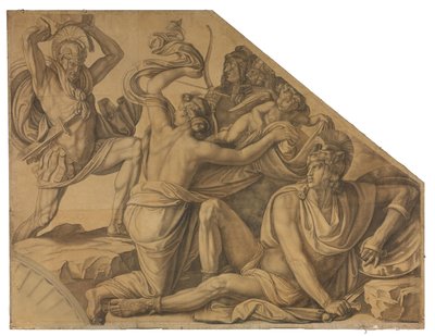Aphrodite schützt Paris vor Menelaos. Karton zu den Deckenbildern der Münchner Glyptothek alkotó: Peter von Cornelius
