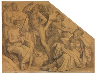 Aphrodite und Ares von Diomedes verwundet. Karton zu den Deckenbildern der Münchner Glyptothek alkotó: Peter von Cornelius