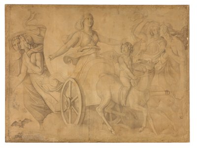 Der Abend (Der Wagen der Artemis). Karton zu den Deckenbildern der Münchner Glyptothek alkotó: Peter von Cornelius