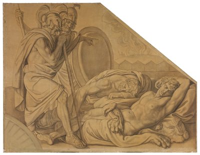 Nestor und Agamemnon wecken Diomedes. Karton zu den Deckenbildern der Münchner Glyptothek alkotó: Peter von Cornelius