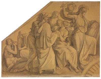Odysseus entdeckt Achill unter den Töchtern des Lykomedes. Karton zu den Deckenbildern der Münchner Glyptothek alkotó: Peter von Cornelius