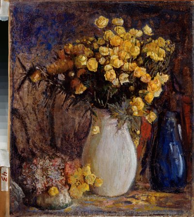 Nenuphars dans un vase blanc (Tavirózsa fehér kancsóban) - Pjotr ​​Ivanovics Petrovicsov (Pjotr ​​Petrovicsov) festménye (1874-1947), olaj, vászon - 19. század vége-XX. század vége, modernizmus - Állami V. Szurikov Művészeti Múzeum, Krasznojarszk (Oroszors alkotó: Petr Ivanovic Petrovichev