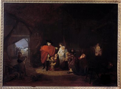 XVI. Lajos emberi vonása: 1784 telén a király átadja az almonokat Versailles-i lakosoknak Louis Philibert Debucourt festménye (1755-1832) 1785 V. 0,61x0,83 m alkotó: Philibert Louis Debucourt