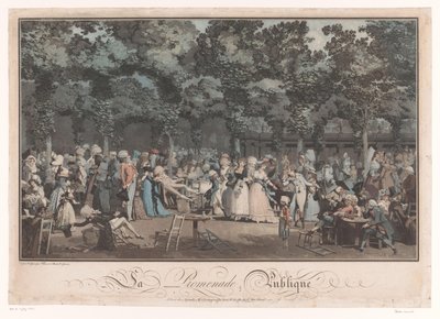 Látni és Látni Elegáns társaság a párizsi Jardin du Palais Royalban La Promenade Publique (cím a tárgyon) alkotó: Philibert Louis Debucourt