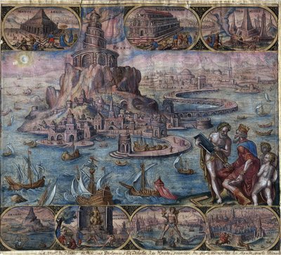 Az ókor hét csodájának ábrázolása: Alexandriai világítótorony (a Pharos szigetén) Alexandriában, Egyiptom - Az alexandriai világítótorony (a "A világ nyolcadik csodája" sorozatból) Maarten van Heemskerck után - Galle, Philip ( 1537-16 alkotó: Philip (after) Galle
