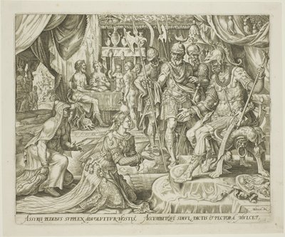 Judith átnyújtotta Holofernésznek, Judith és Holofernész története című könyv ötödik tábláját alkotó: Philip Galle