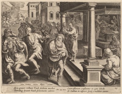 Szent Pál kiűzi a gonosz szellemeket alkotó: Philip Galle after Jan van der Straet