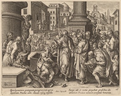 Szent Pál meggyógyítja a sántát Lystrában alkotó: Philip Galle after Jan van der Straet