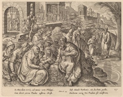 Szent Pál a Fülöp asszonyaihoz beszél egy folyó mellett alkotó: Philip Galle after Jan van der Straet