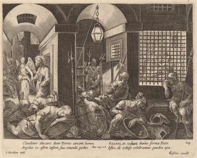 Szent Pétert egy angyal szabadította ki a börtönből alkotó: Philip Galle after Jan van der Straet