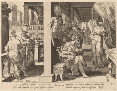 Az angyal megparancsolja Kornéliusznak, hogy hozza el Szent Pétert alkotó: Philip Galle after Jan van der Straet