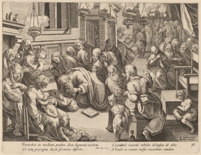 Eutychus bukása alkotó: Philip Galle after Jan van der Straet