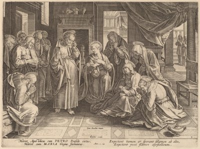 Az apostolok és a nők találkozója a felső teremben alkotó: Philip Galle after Jan van der Straet