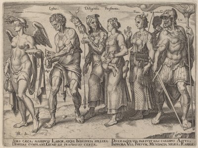 Szerencse, munka, szorgalom, takarékosság, csalás (a gazdaggá válás becsületes és tisztességtelen módjai) alkotó: Philip Galle, after Maerten van Heemskerck