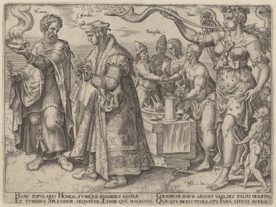 Becsület, pompa, paraziták, hírnév (a gazdagság megtévesztő hatásai) alkotó: Philip Galle, after Maerten van Heemskerck