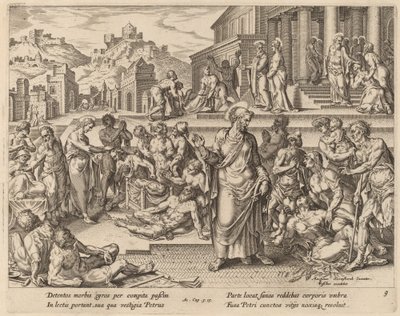 Szent Péter Betegeket gyógyít az árnyékával alkotó: Philip Galle after Maerten van Heemskerck