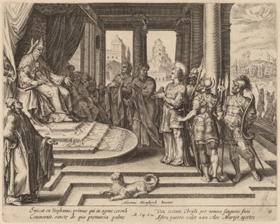 Szent István a zsinat előtt alkotó: Philip Galle after Maerten van Heemskerck