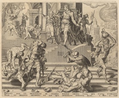 Baal templomának lerombolása és papjainak lemészárlása alkotó: Philip Galle, after Maerten van Heemskerck