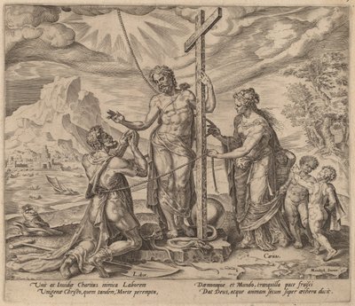 A szorgalmas munkás Krisztussal egyesült a halál után alkotó: Philip Galle after Maerten van Heemskerck