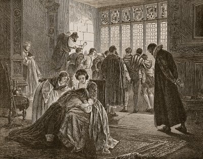 Az angol követség a Szent Bertalan mészárlás idején, illusztráció a 