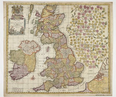 Anglia új térképe, Skócia és Írország, 1690 körül (színes metszet) alkotó: Philip Lea