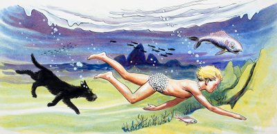 Úszás a halakkal, illusztráció Charles Kingsley 