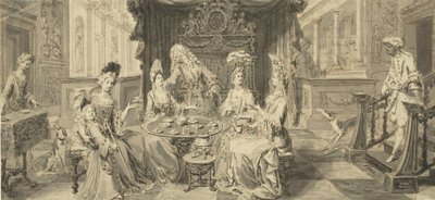 Elegáns társaság a kerekasztalnál, 1700 alkotó: Philip Tidemann