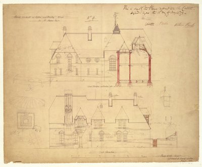 A The Red House, Bexleyheath domborzatai (toll, tinta és WC papíron) alkotó: Philip Webb