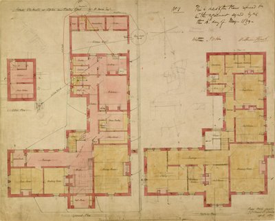 A Vörös Ház tervei, Bexley Heath, 1859 (toll, tinta és WC papíron) alkotó: Philip Webb