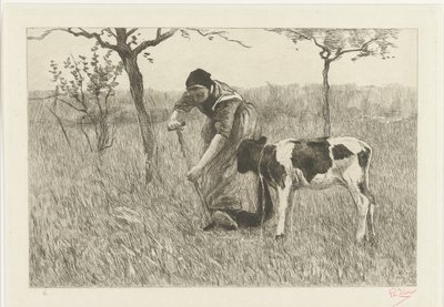Ásó gazda felesége borjúval Le veau (eredeti cím) alkotó: Philip Zilcken (signed by artist)