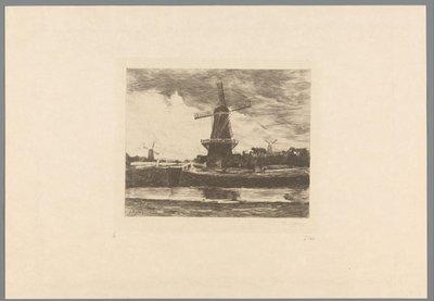 Táj csatornával és szélmalmokkal Le Moulin (eredeti cím) Jacob Maris. Tizenkét táj (sorozat címe) alkotó: Philip Zilcken (signed by artist)