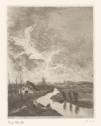 Réti táj árokkal, gazdasággal és szélmalmokkal Environs de La Haye (eredeti cím) alkotó: Philip Zilcken (signed by artist)