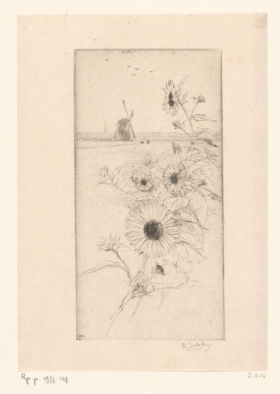 Napraforgó réti tájhoz lovakkal és malommal Eutude de tournesols (eredeti cím) alkotó: Philip Zilcken (signed by artist)