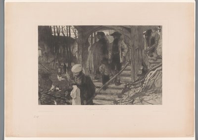 A családok lemennek egy falépcsőn Templomba járás Freiburgban (cím a tárgyon) alkotó: Philip Zilcken