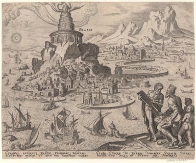 A világítótorony Alexandriában A világ nyolcadik csodája Maarten van Heemskerck után című sorozatból, 1572 alkotó: Philipp Galle