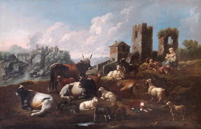 Pásztor és szarvasmarha (olaj, vászon) alkotó: Philipp Peter called Rosa da Tivoli Roos