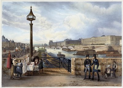 A Pont Neufról fogott Louvre - a „” Promenade dans Paris et ses environsban”, Jacottet és Benoist tervezte, c. 1840 alkotó: Philippe Benoist