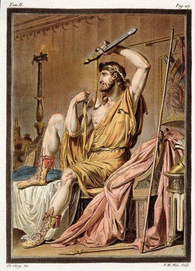 Agamemnon, jelmez Jean Racine „Iphigenia in Aulis” című művéhez, a „Research on the Costumes and Theatre of All Nations” II. kötetéből, vésette Pierre Michel Alix (1762-1817) 1802 (színes metszet) alkotó: Philippe Chery