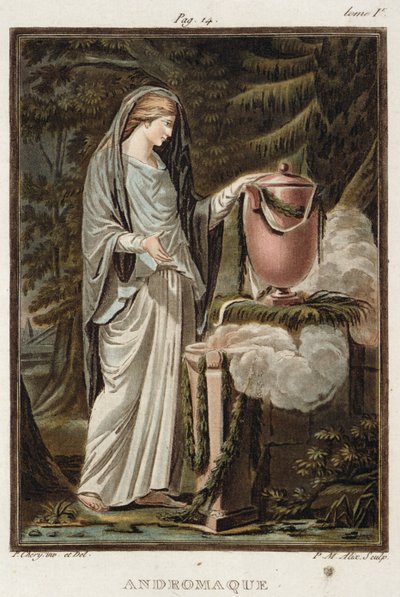 Andromache, Jean Racine "Andromache"-jának jelmeze a "Research on the Costumes and Theatre of All Nations" I. kötetéből, vésette Pierre Michel Alix (1762-1817) 1802 alkotó: Philippe Chery