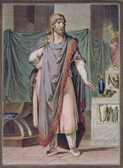 Antiochus, Jean Racine „Berenice”-jének jelmeze a „Research on the Costumes and Theatre of All Nations” II. kötetéből, vésette Pierre Michel Alix (1762-1817) 1802 alkotó: Philippe Chery