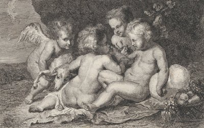 Egy három gyerekből álló csoport és egy puttó gyümölccsel és egy báránnyal, kb. 1760-1801. alkotó: Philippe Lambert Joseph Spruyt