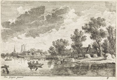 Folyami táj evezős csónakkal alkotó: Philippe Lambert Joseph Spruyt
