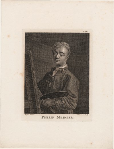 Philip Mercier, Horace Walpole "Anekdoták a festészetről" című művéből, Thomas Chambars (1724-89) metszete, 1770 körül. alkotó: Philippe Mercier