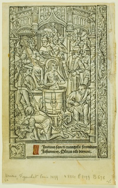 Szent János evangélista vértanúsága (recto) és decemberi naptár (verso), az órák könyvéből alkotó: Philippe Pigouchet