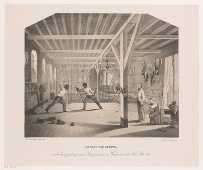 Kilátás az Olympia diáktársaság vívó- és tornatermében The Hall of Olympia (cím a tárgyon) alkotó: Philippus Anthonius Alexander Kanne