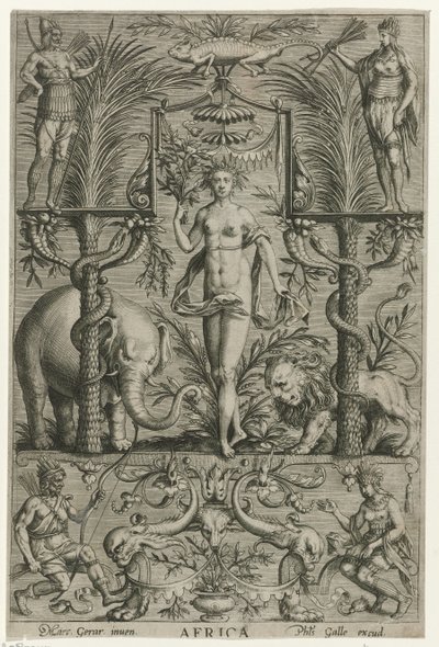 Afrika Afrika (cím a tárgyon) A négy kontinens (sorozat címe) alkotó: Philips Galle (attributed to workshop of)