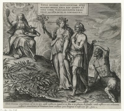 Allegória a boetedoening en berouw felett Boetedoening en berouw in het Oude Testament en het Nieuwe Testament (sorozat címe) Az isteni ragaszkodás és irgalom típusa azokkal szemben, akik teljes szívükből megbánják vétkeiket és Istenhez fordulnak alkotó: Philips Galle (attributed to workshop of)