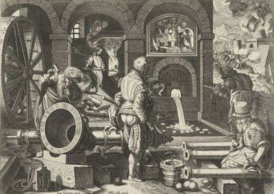 tüzérségi műhely Új találmányok és felfedezések (sorozat címe) Nova Reperta (sorozat címe) alkotó: Philips Galle (attributed to workshop of)