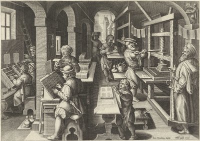 sajtó Új találmányok és felfedezések (sorozat címe) Nova Reperta (sorozat címe) alkotó: Philips Galle (attributed to workshop of)
